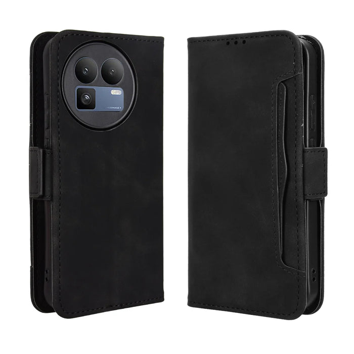 For Realme GT 8 5G Leather Case Phone Wallet Cover with Multiple Card Slots - Black - 1
