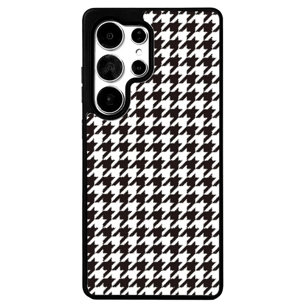 EYCASE For Samsung Galaxy S26 Ultra Magnetic Case  Grid Series Black Edge TPU + Acrylic Cover with Black Edge - Black White Houndstooth - 1