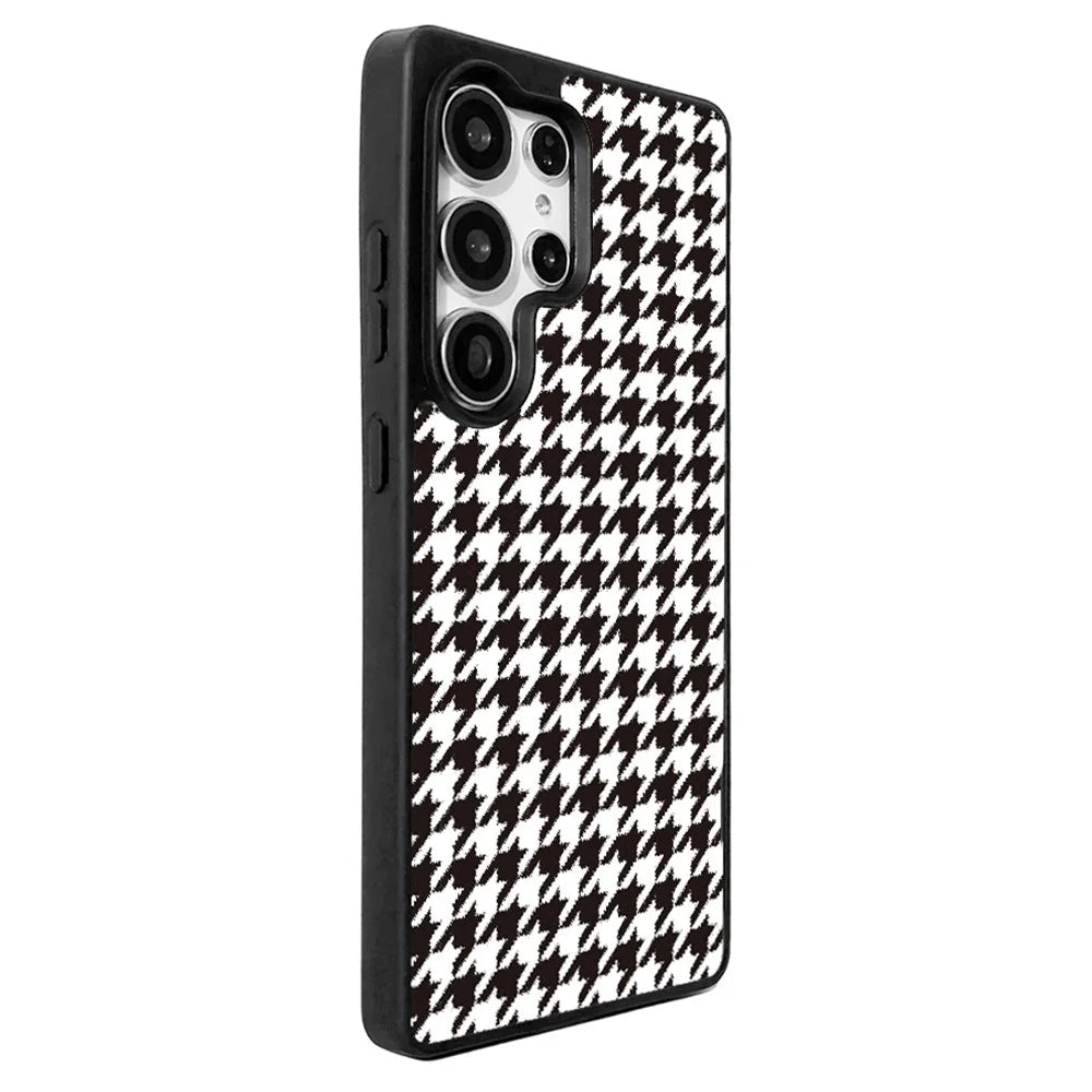 EYCASE For Samsung Galaxy S26 Ultra Magnetic Case  Grid Series Black Edge TPU + Acrylic Cover with Black Edge - Black White Houndstooth - 2