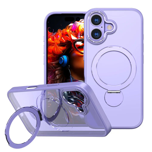 For iPhone 17 Case Rotating Kickstand Skin-touch TPU + PC Phone Cover Compatible with MagSafe - Lilac Purple - 1