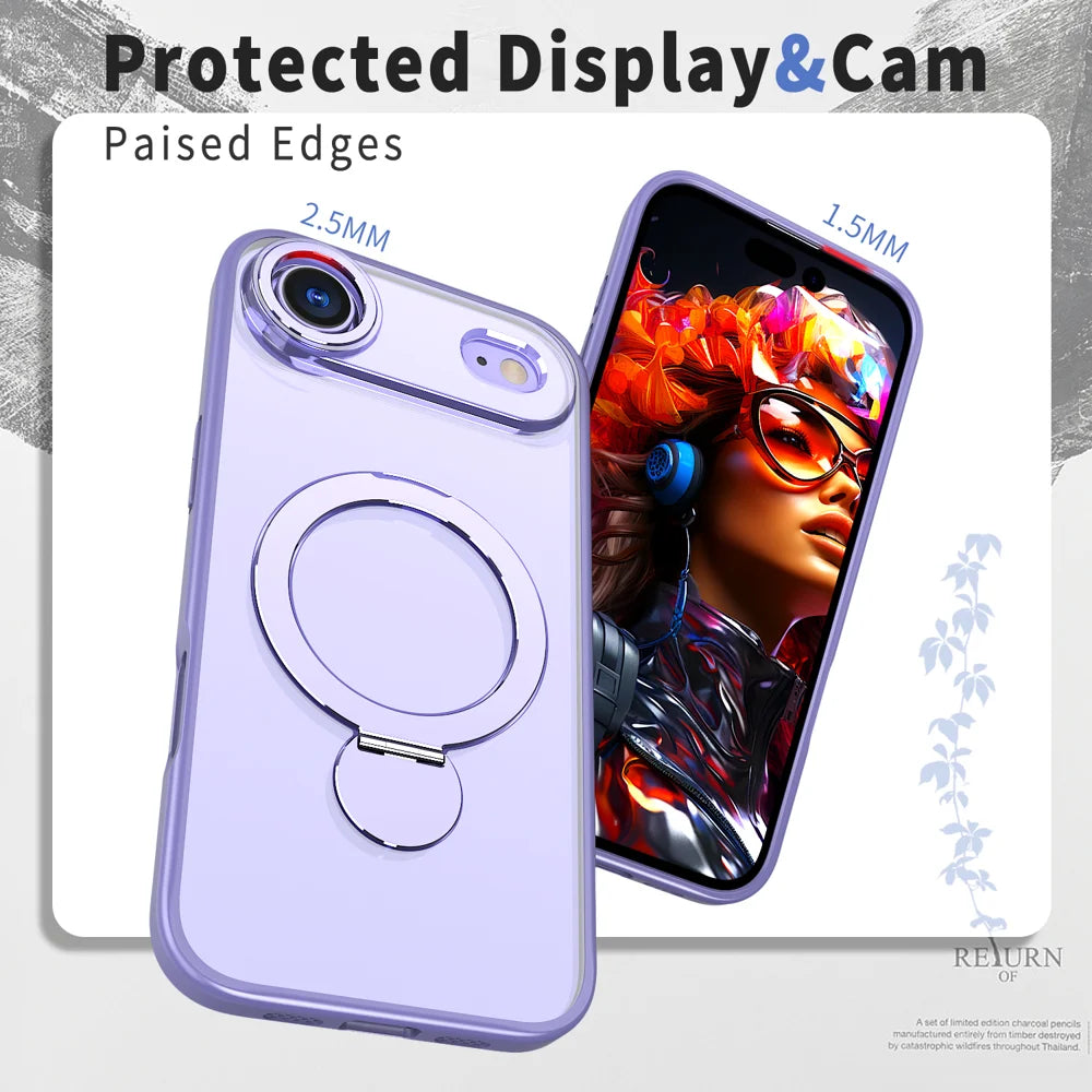 For iPhone Air Case Rotating Kickstand Skin-touch TPU + PC Phone Cover Compatible with MagSafe - Lilac Purple - 4