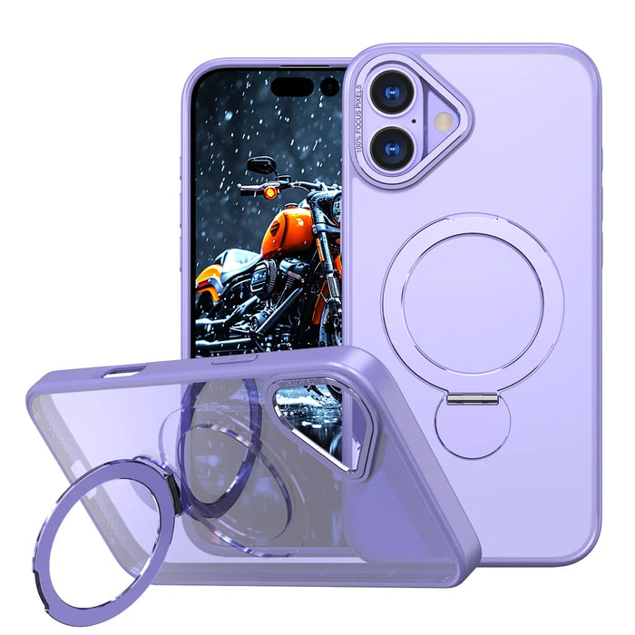For iPhone 16 Case Rotating Kickstand Skin-touch TPU + PC Phone Cover Compatible with MagSafe - Lilac Purple - 1