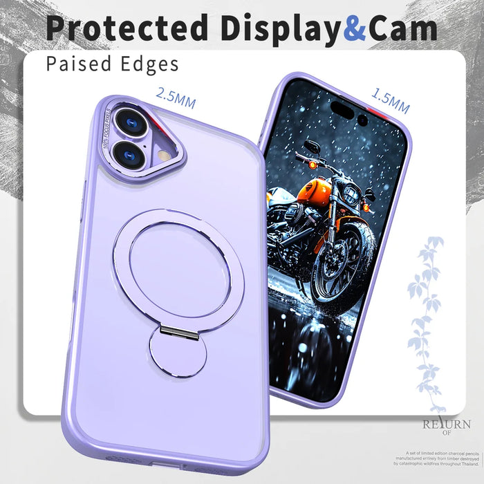 For iPhone 16 Case Rotating Kickstand Skin-touch TPU + PC Phone Cover Compatible with MagSafe - Lilac Purple - 4
