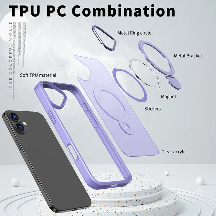 For iPhone 16 Case Rotating Kickstand Skin-touch TPU + PC Phone Cover Compatible with MagSafe - Lilac Purple - 5