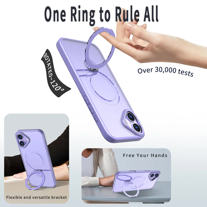 For iPhone 16 Case Rotating Kickstand Skin-touch TPU + PC Phone Cover Compatible with MagSafe - Lilac Purple - 6