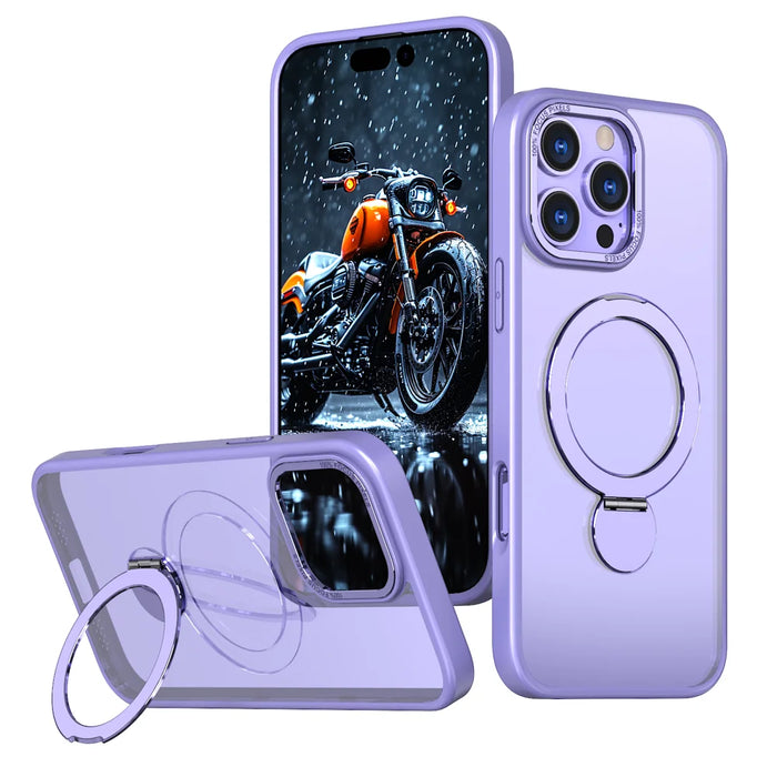 For iPhone 14 Pro Case Rotating Kickstand Skin-touch TPU + PC Phone Cover Compatible with MagSafe - Lilac Purple - 1