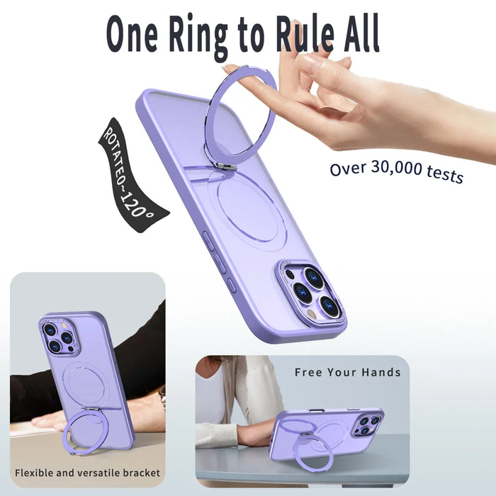 For iPhone 14 Pro Case Rotating Kickstand Skin-touch TPU + PC Phone Cover Compatible with MagSafe - Lilac Purple - 6