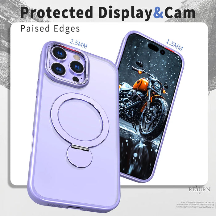 For iPhone 16 Pro Case Rotating Kickstand Skin-touch TPU + PC Phone Cover Compatible with MagSafe - Lilac Purple - 4