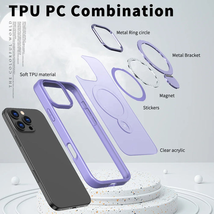 For iPhone 16 Pro Case Rotating Kickstand Skin-touch TPU + PC Phone Cover Compatible with MagSafe - Lilac Purple - 5