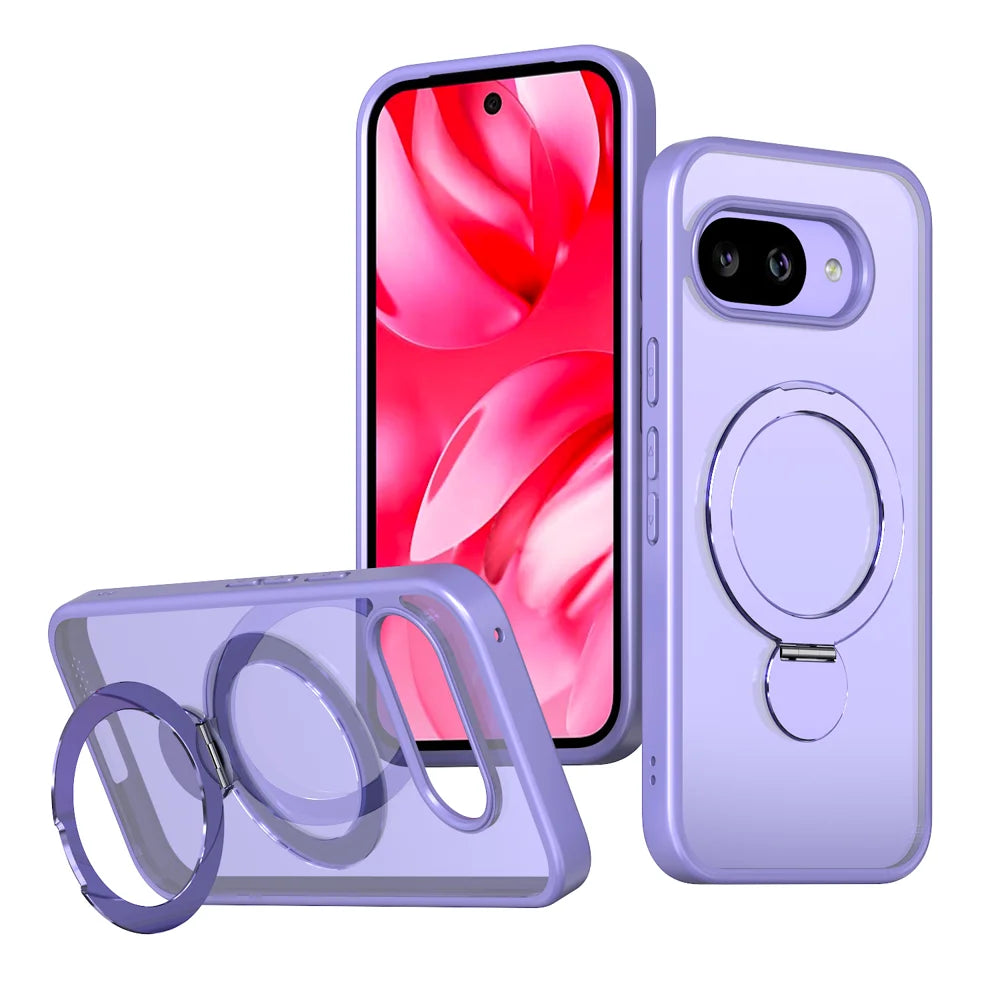 For Google Pixel 9a Case Rotating Kickstand Skin-touch TPU + PC Phone Cover Magnetic Case - Lilac Purple - 1