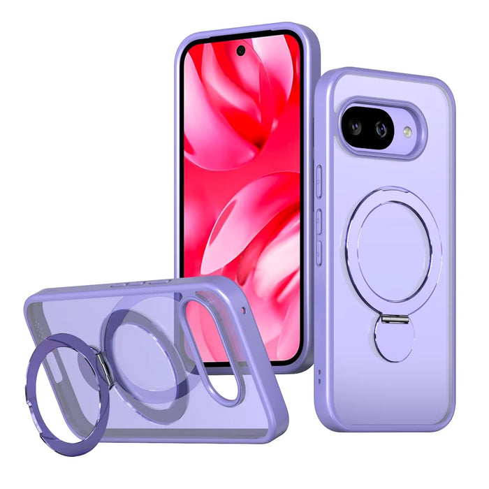 For Google Pixel 9a Case Rotating Kickstand Skin-touch TPU + PC Phone Cover Magnetic Case - Lilac Purple - 1