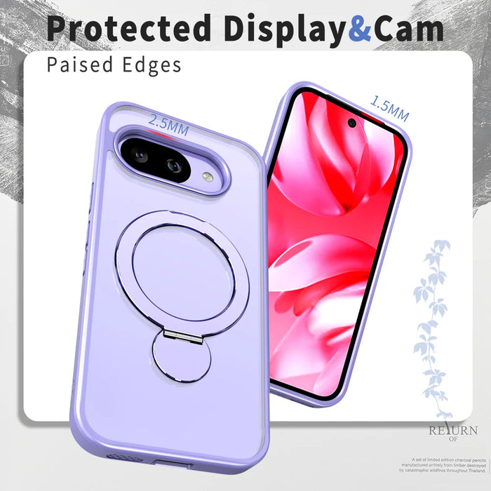 For Google Pixel 9a Case Rotating Kickstand Skin-touch TPU + PC Phone Cover Magnetic Case - Lilac Purple - 4