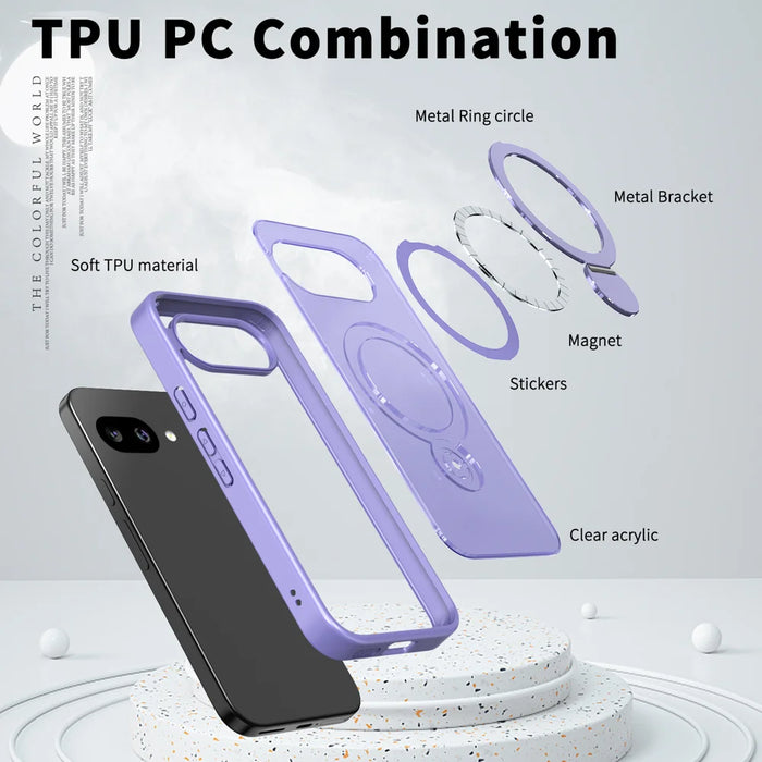 For Google Pixel 9a Case Rotating Kickstand Skin-touch TPU + PC Phone Cover Magnetic Case - Lilac Purple - 5