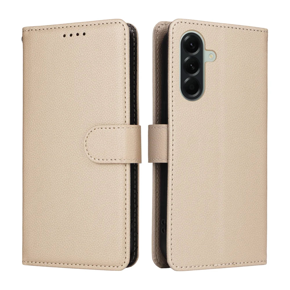 For Samsung Galaxy A57 5G Case RFID Blocking 3 Card Slots PU Leather Phone Cover with Wrist Strap - Creamy White - 2