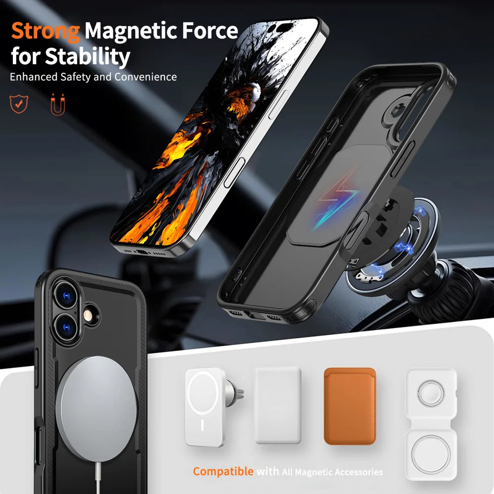 For iPhone 17 Case Compatible with MagSafe TPU + PC Phone Cover with Damping Rotating Stand - Black - 2