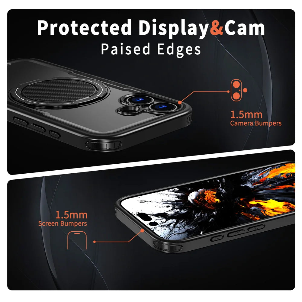 For iPhone 17 Case Compatible with MagSafe TPU + PC Phone Cover with Damping Rotating Stand - Black - 4