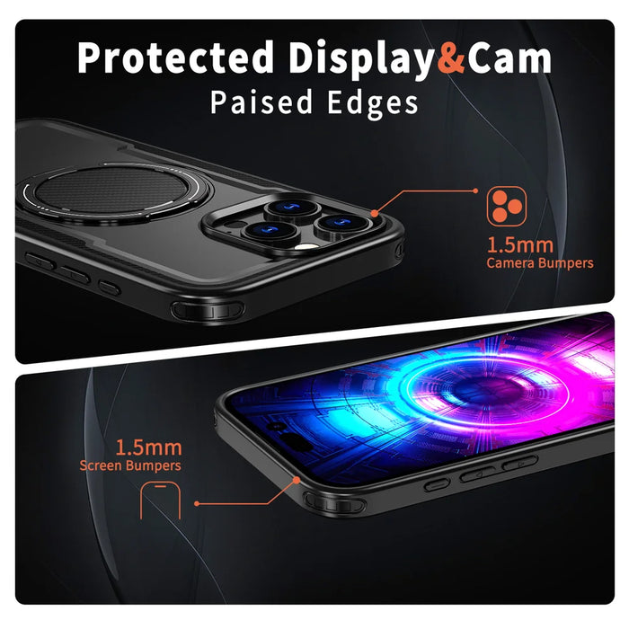 For iPhone 16 Pro Max Case Compatible with MagSafe TPU + PC Phone Cover with Damping Rotating Stand - Black - 4
