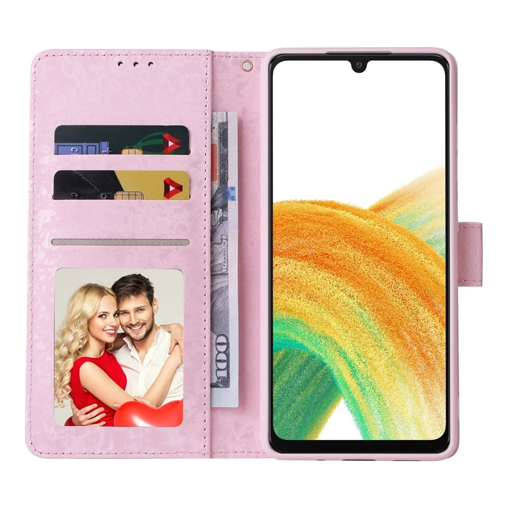 For Samsung Galaxy A53 5G Lacquered PU Leather Case Stand Wallet Full Protection RFID Blocking Phone Cover - Colorful Flower - 2