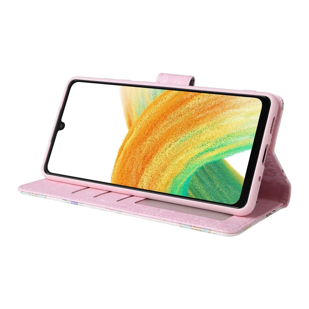 For Samsung Galaxy A53 5G Lacquered PU Leather Case Stand Wallet Full Protection RFID Blocking Phone Cover - Colorful Flower - 4