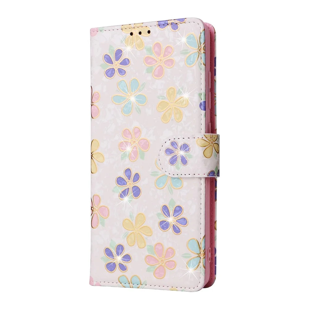 For Samsung Galaxy A53 5G Lacquered PU Leather Case Stand Wallet Full Protection RFID Blocking Phone Cover - Colorful Flower - 6