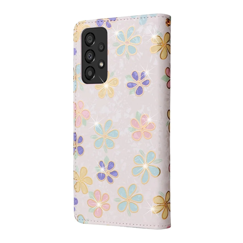 For Samsung Galaxy A53 5G Lacquered PU Leather Case Stand Wallet Full Protection RFID Blocking Phone Cover - Colorful Flower - 7