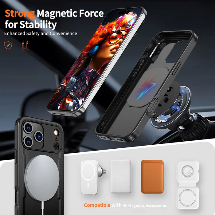 For iPhone 18 Pro / 17 Pro Case Compatible with MagSafe TPU + PC Phone Cover with Damping Rotating Stand - Black - 2
