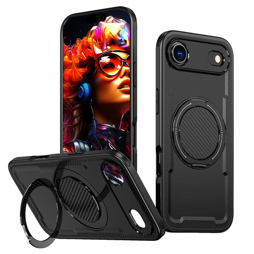 For iPhone Air Case Compatible with MagSafe TPU + PC Phone Cover with Damping Rotating Stand - Black - 1