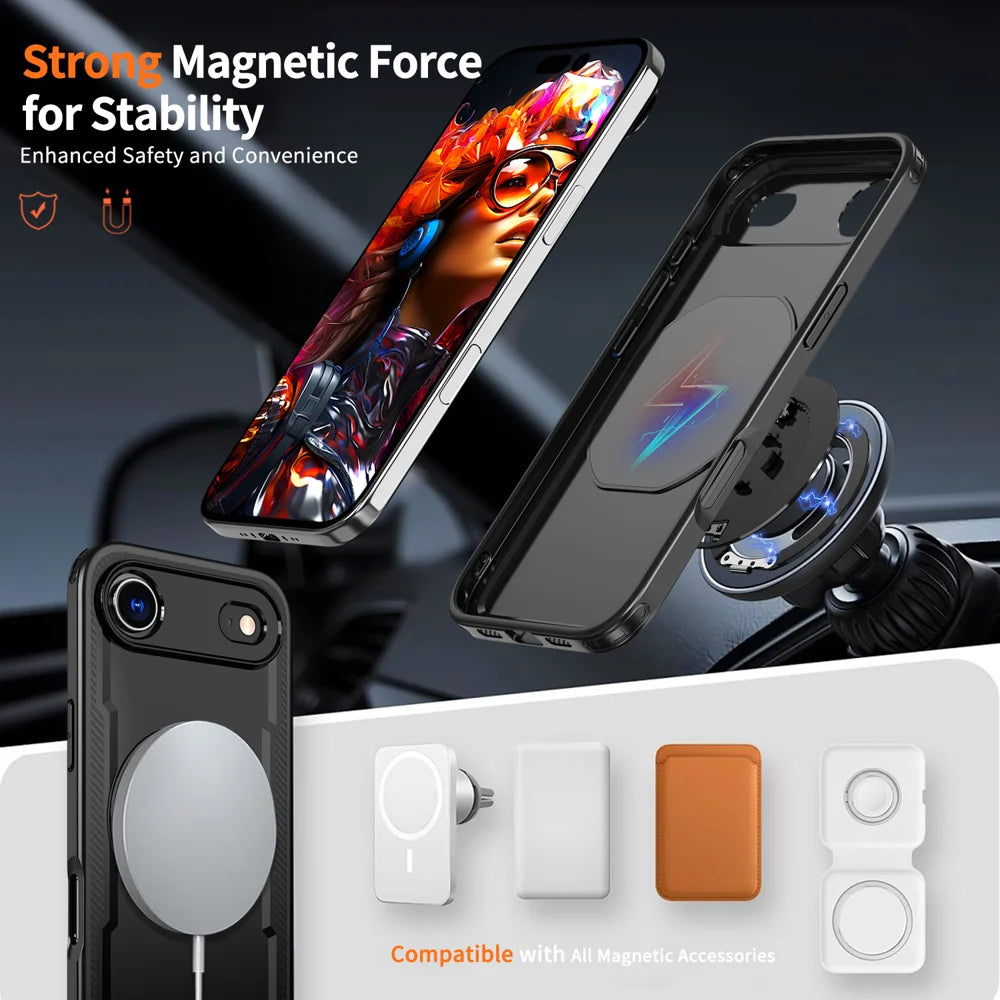 For iPhone Air Case Compatible with MagSafe TPU + PC Phone Cover with Damping Rotating Stand - Black - 2