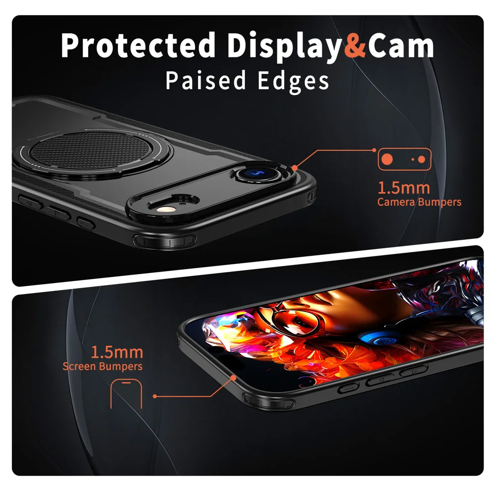 For iPhone Air Case Compatible with MagSafe TPU + PC Phone Cover with Damping Rotating Stand - Black - 4