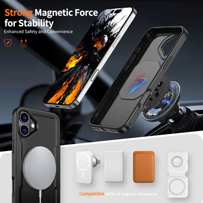 For iPhone 16 Case Compatible with MagSafe TPU + PC Phone Cover with Damping Rotating Stand - Black - 2