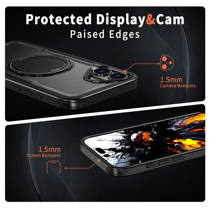 For iPhone 16 Case Compatible with MagSafe TPU + PC Phone Cover with Damping Rotating Stand - Black - 4
