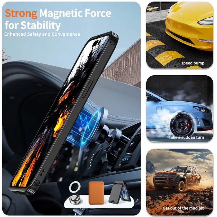 For iPhone 13 Pro Max Case Compatible with MagSafe TPU + PC Phone Cover with Damping Rotating Stand - Black - 2