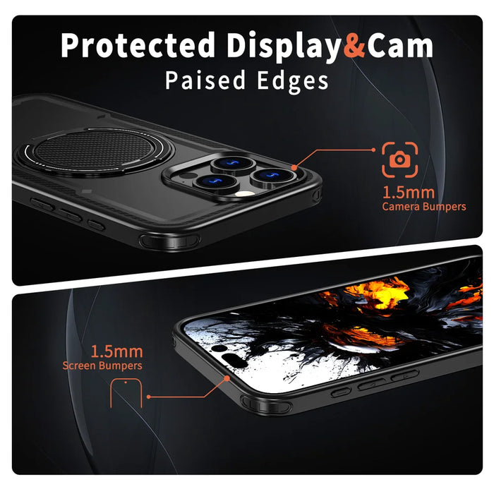 For iPhone 13 Pro Max Case Compatible with MagSafe TPU + PC Phone Cover with Damping Rotating Stand - Black - 4