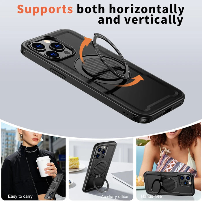 For iPhone 13 Pro Case Compatible with MagSafe TPU + PC Phone Cover with Damping Rotating Stand - Black - 5