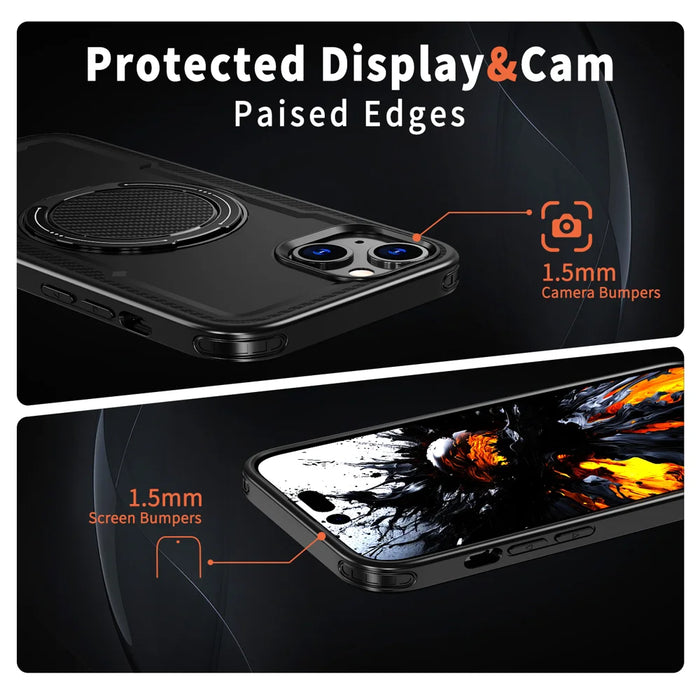 For iPhone 14 Case Compatible with MagSafe TPU + PC Phone Cover with Damping Rotating Stand - Black - 4