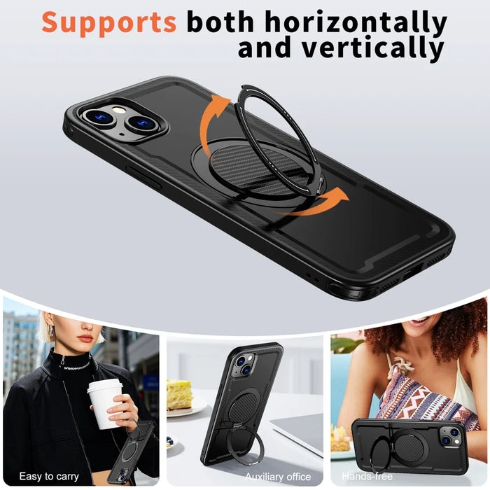 For iPhone 15 Case Compatible with MagSafe TPU + PC Phone Cover with Damping Rotating Stand - Black - 5