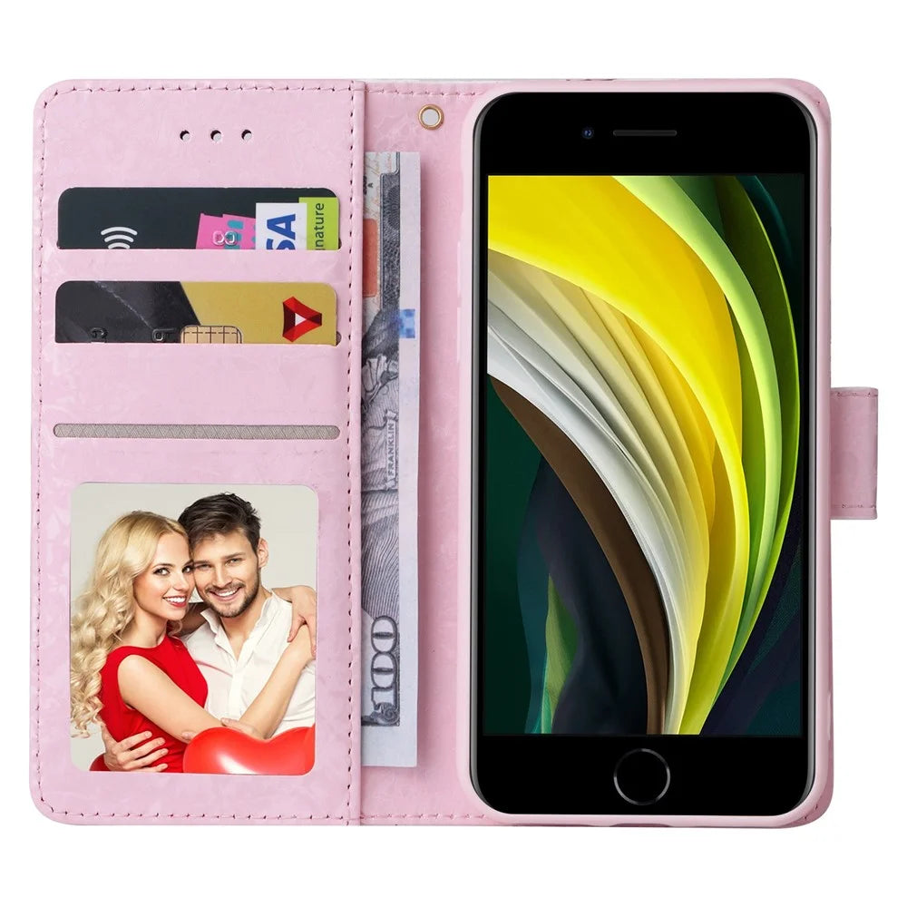 For iPhone 7 / 8 4.7 inch / SE (2020) / SE (2022) Lacquered PU Leather Case RFID Blocking Wallet Stand Magnetic Clasp Cover - Rose Flower - 2