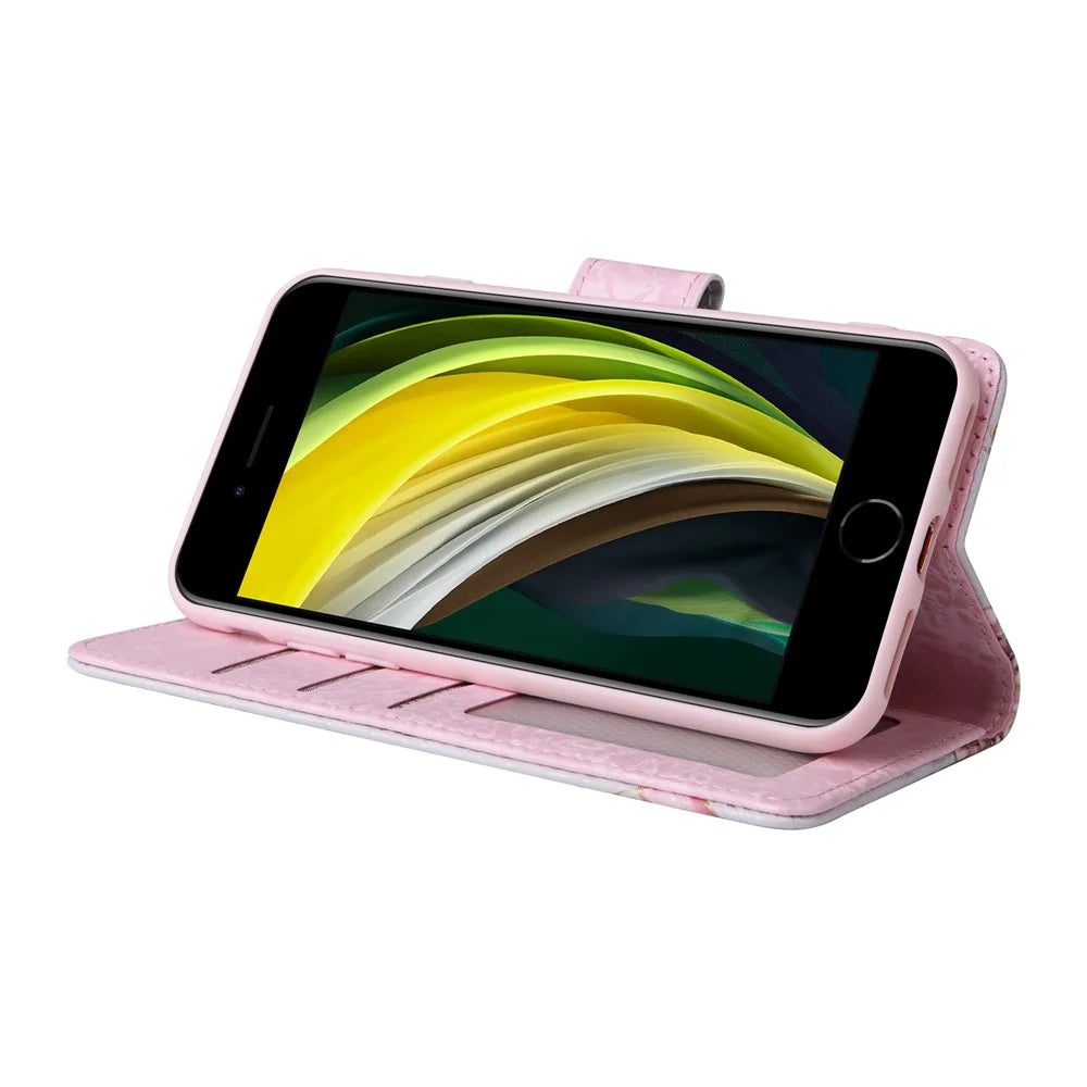 For iPhone 7 / 8 4.7 inch / SE (2020) / SE (2022) Lacquered PU Leather Case RFID Blocking Wallet Stand Magnetic Clasp Cover - Rose Flower - 4