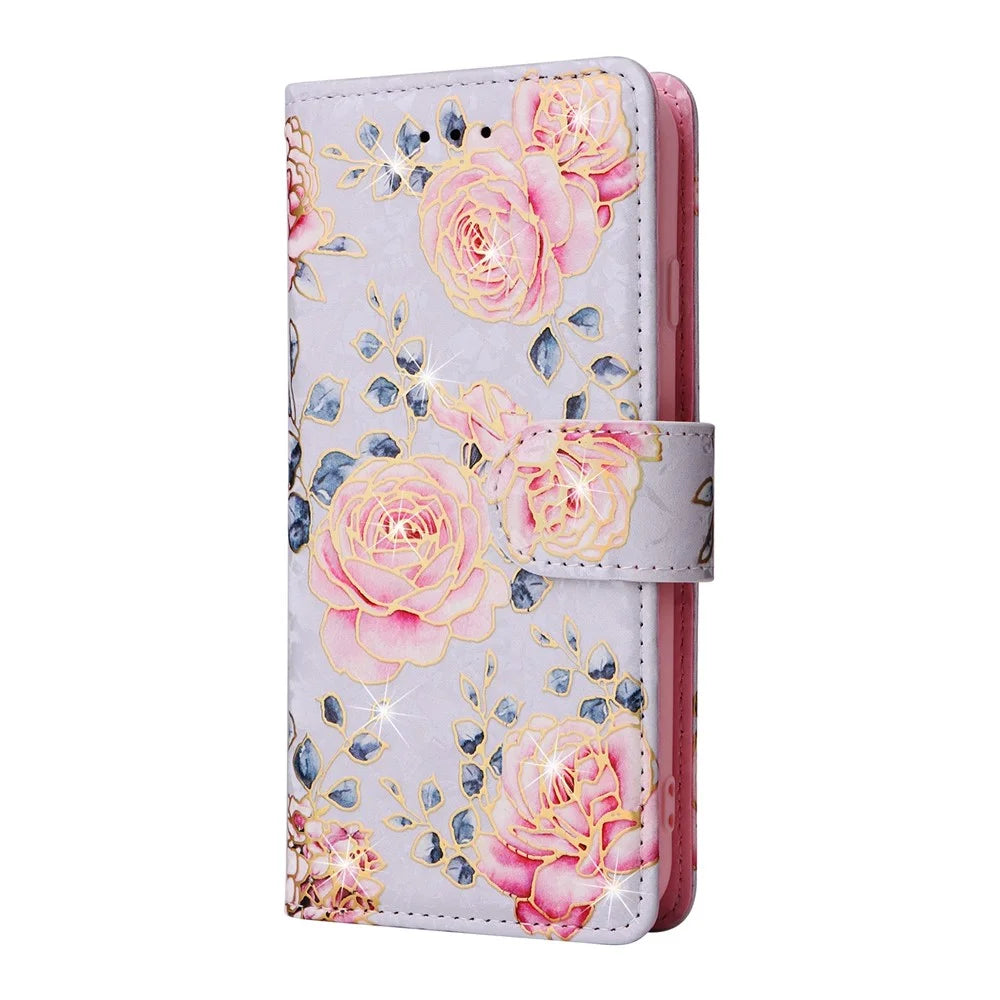 For iPhone 7 / 8 4.7 inch / SE (2020) / SE (2022) Lacquered PU Leather Case RFID Blocking Wallet Stand Magnetic Clasp Cover - Rose Flower - 6