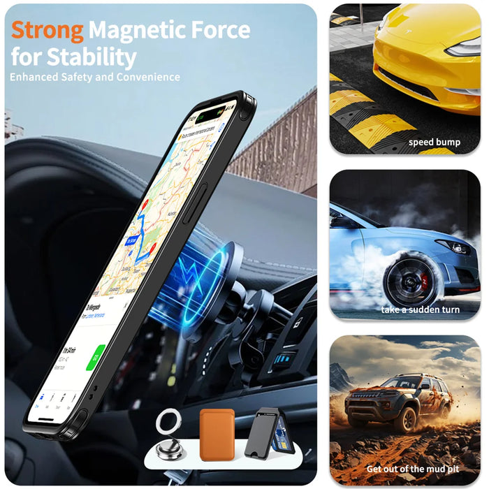 For iPhone 13 Case Compatible with MagSafe TPU + PC Phone Cover with Damping Rotating Stand - Black - 2