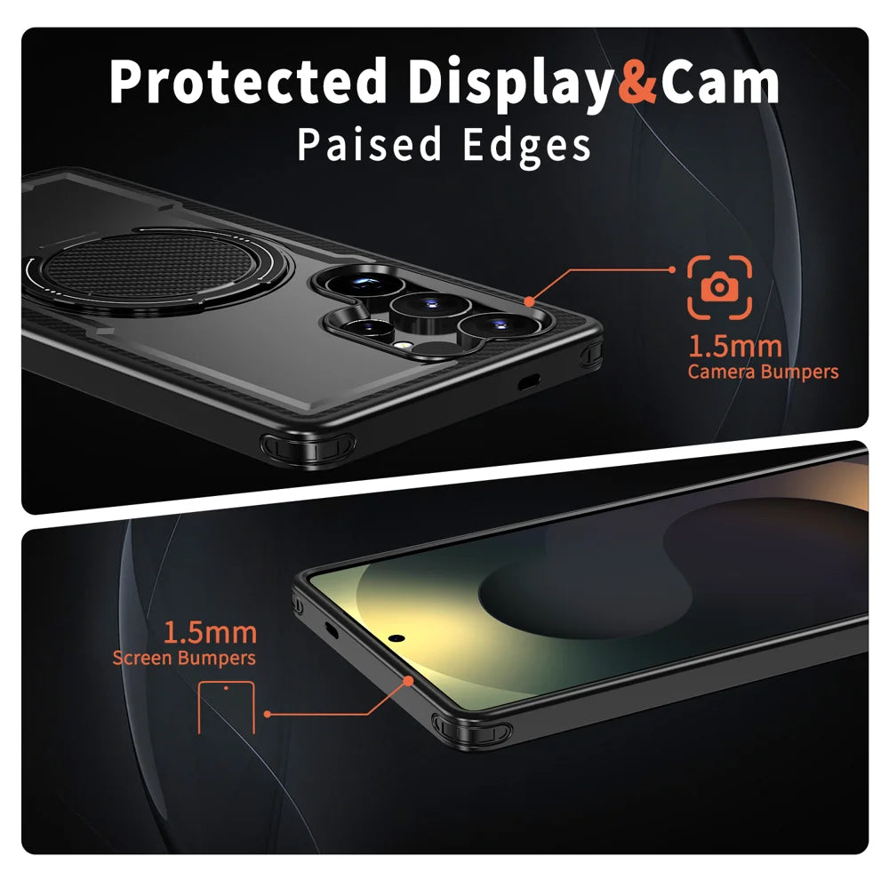 For Samsung Galaxy S25 Ultra Magnetic Case TPU + PC Phone Cover with Damping Rotating Stand - Black - 4
