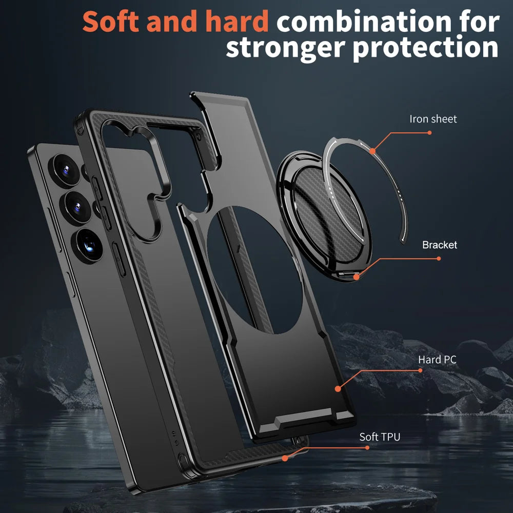 For Samsung Galaxy S25 Ultra Magnetic Case TPU + PC Phone Cover with Damping Rotating Stand - Black - 6