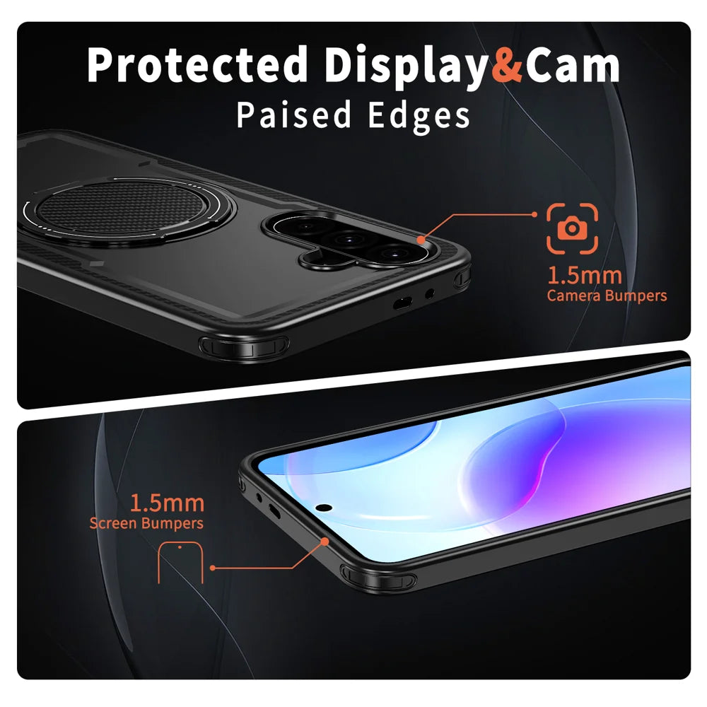 For Samsung Galaxy A18 5G / A18 4G / A17 5G Magnetic Case TPU + PC Phone Cover with Damping Rotating Stand - Black - 4