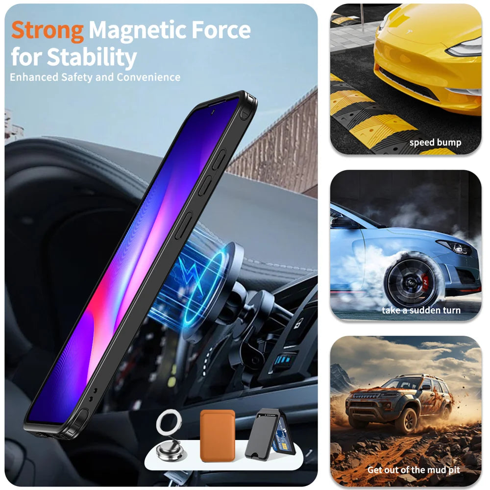For Samsung Galaxy F56 5G / Galaxy M56 5G Magnetic Case TPU + PC Phone Cover with Damping Rotating Stand - Black - 2