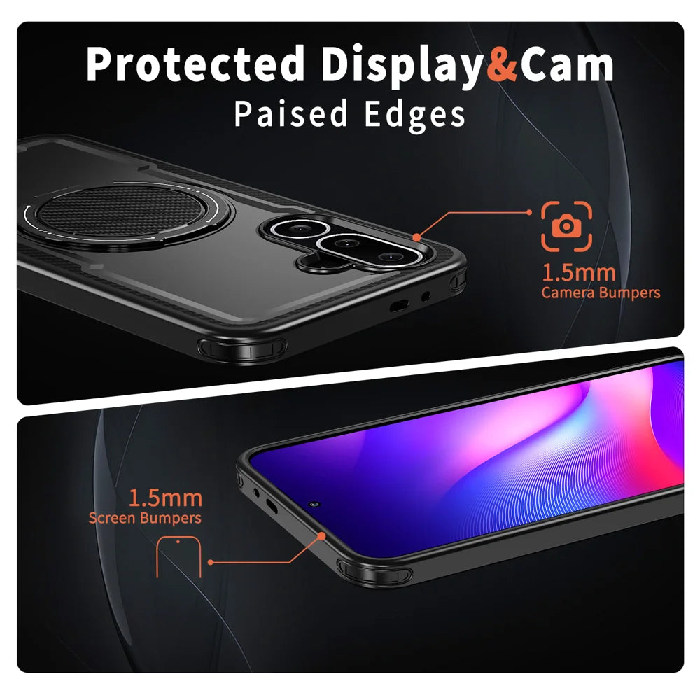 For Samsung Galaxy F56 5G / Galaxy M56 5G Magnetic Case TPU + PC Phone Cover with Damping Rotating Stand - Black - 4