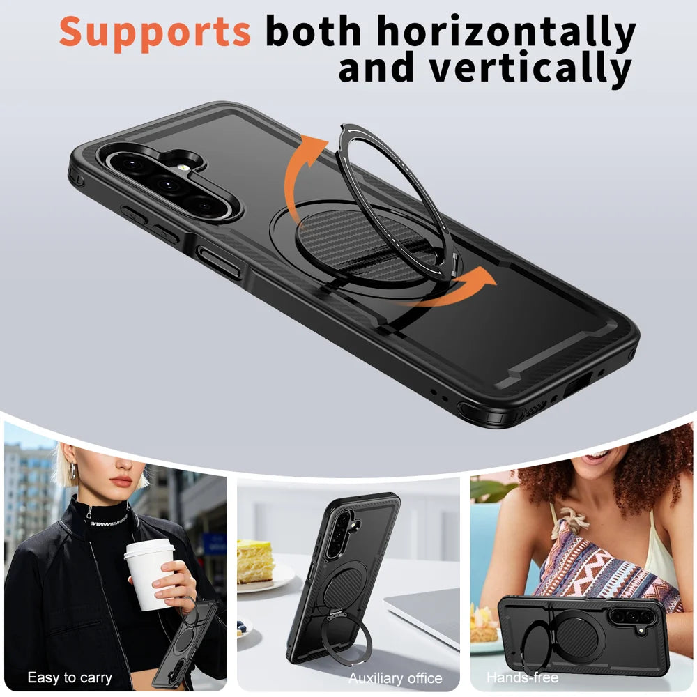 For Samsung Galaxy A26 5G Magnetic Case TPU + PC Phone Cover with Damping Rotating Stand - Black - 5