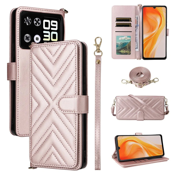 For Cubot P90 Leather Case Stand Wallet Phone Cover with Shoulder / Wrist Strap - Pink - 1