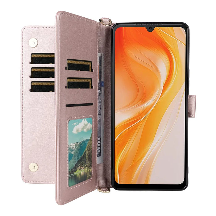 For Cubot P90 Leather Case Stand Wallet Phone Cover with Shoulder / Wrist Strap - Pink - 2