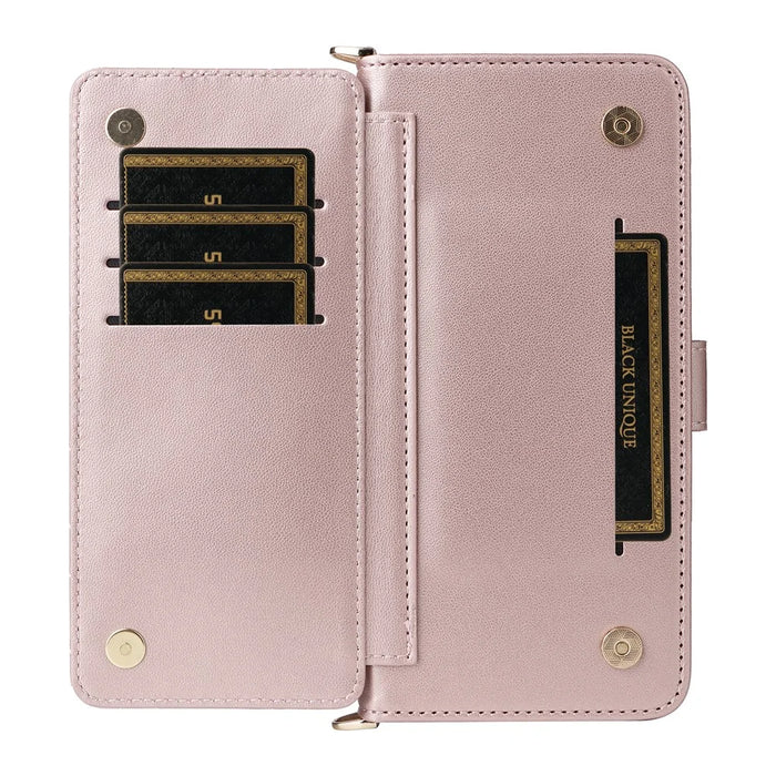 For Cubot P90 Leather Case Stand Wallet Phone Cover with Shoulder / Wrist Strap - Pink - 4