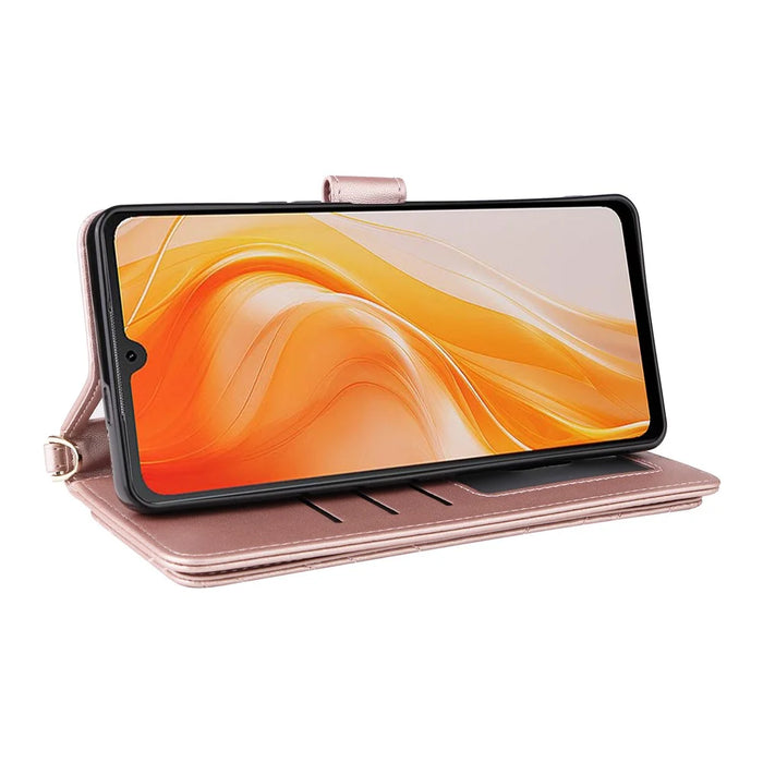 For Cubot P90 Leather Case Stand Wallet Phone Cover with Shoulder / Wrist Strap - Pink - 5